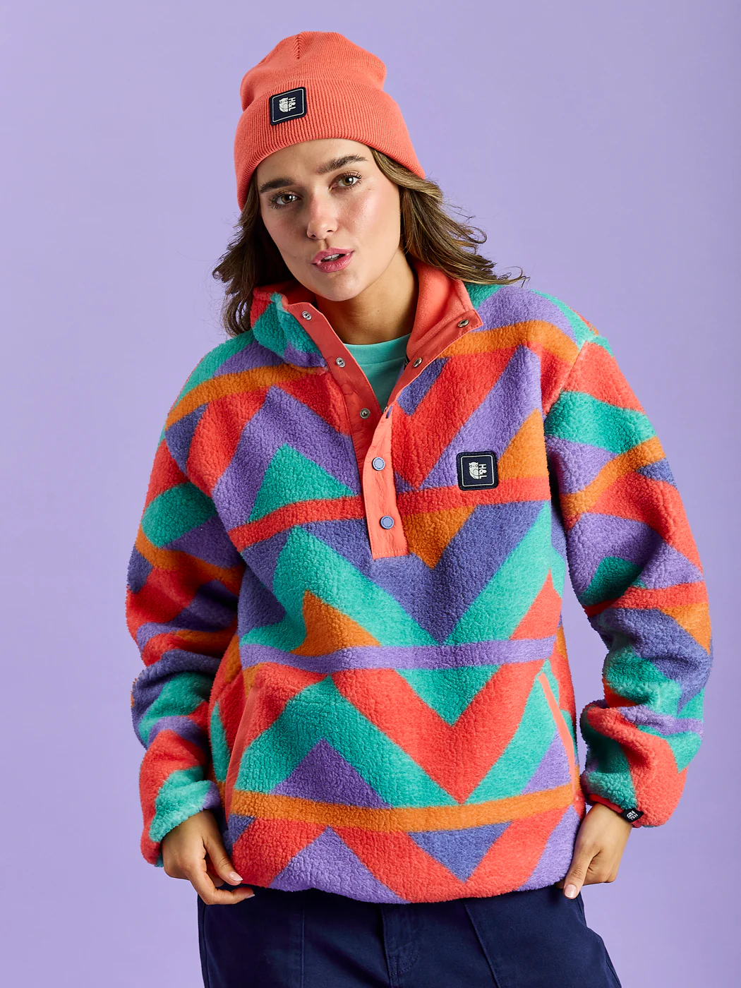 Charlie Retro Pattern Popper Neck Sherpa Fleece - Harper & Lewis