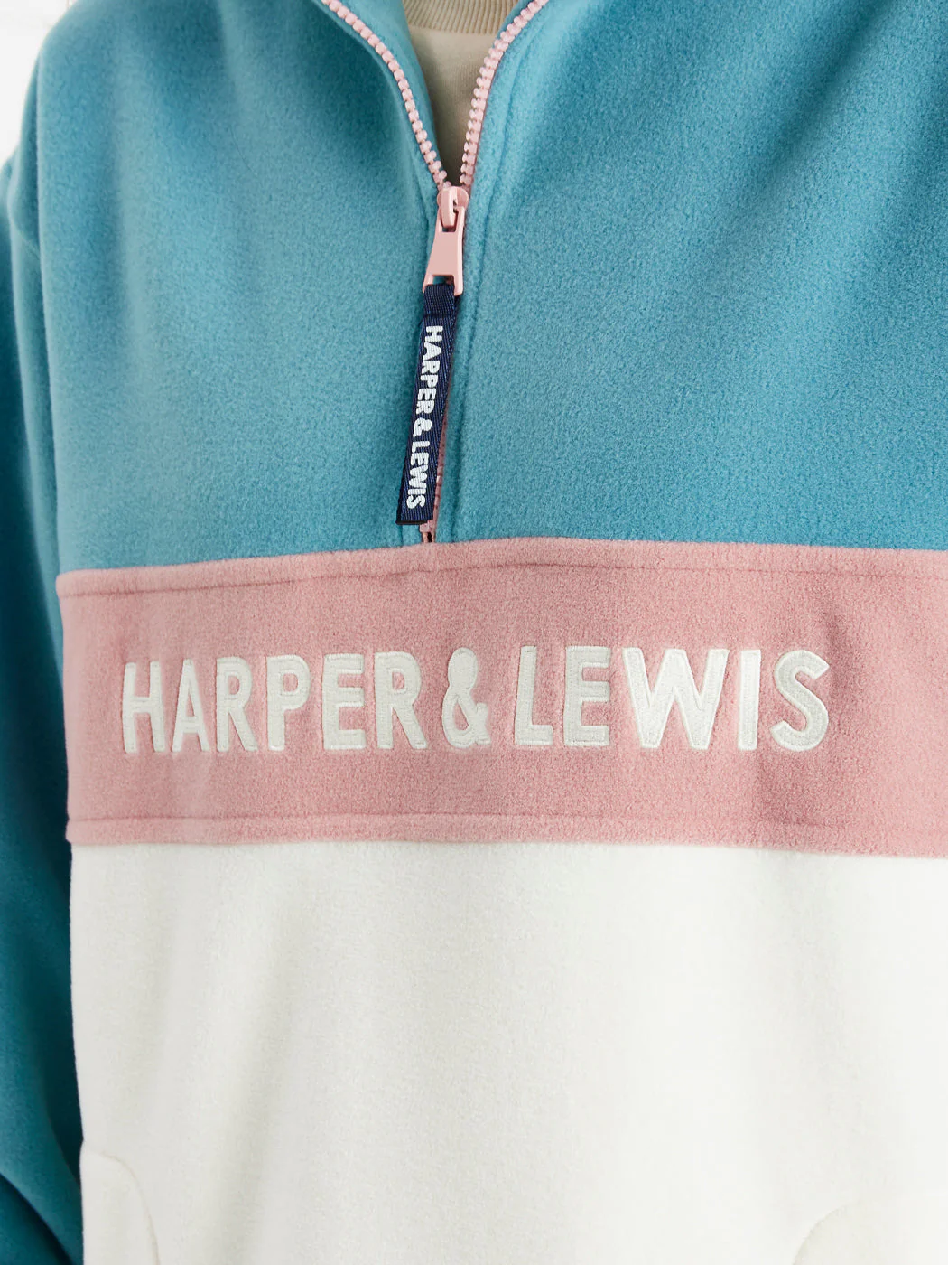 Mellow 1/4 Zip Fleece Steel Blue & Cream - Harper & Lewis