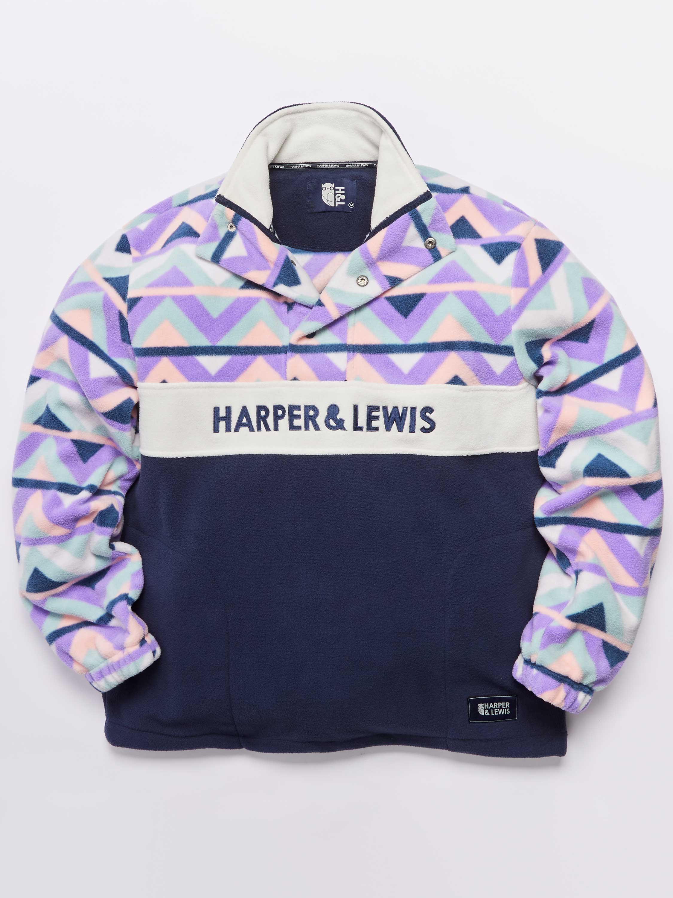 Polar Retro Pattern Popper Neck Fleece Aztec & Navy - Harper & Lewis