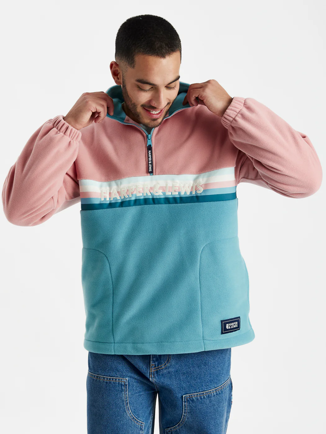 One Eighty 1/4 Zip Fleece Dusty Pink & Steel Blue - Harper & Lewis