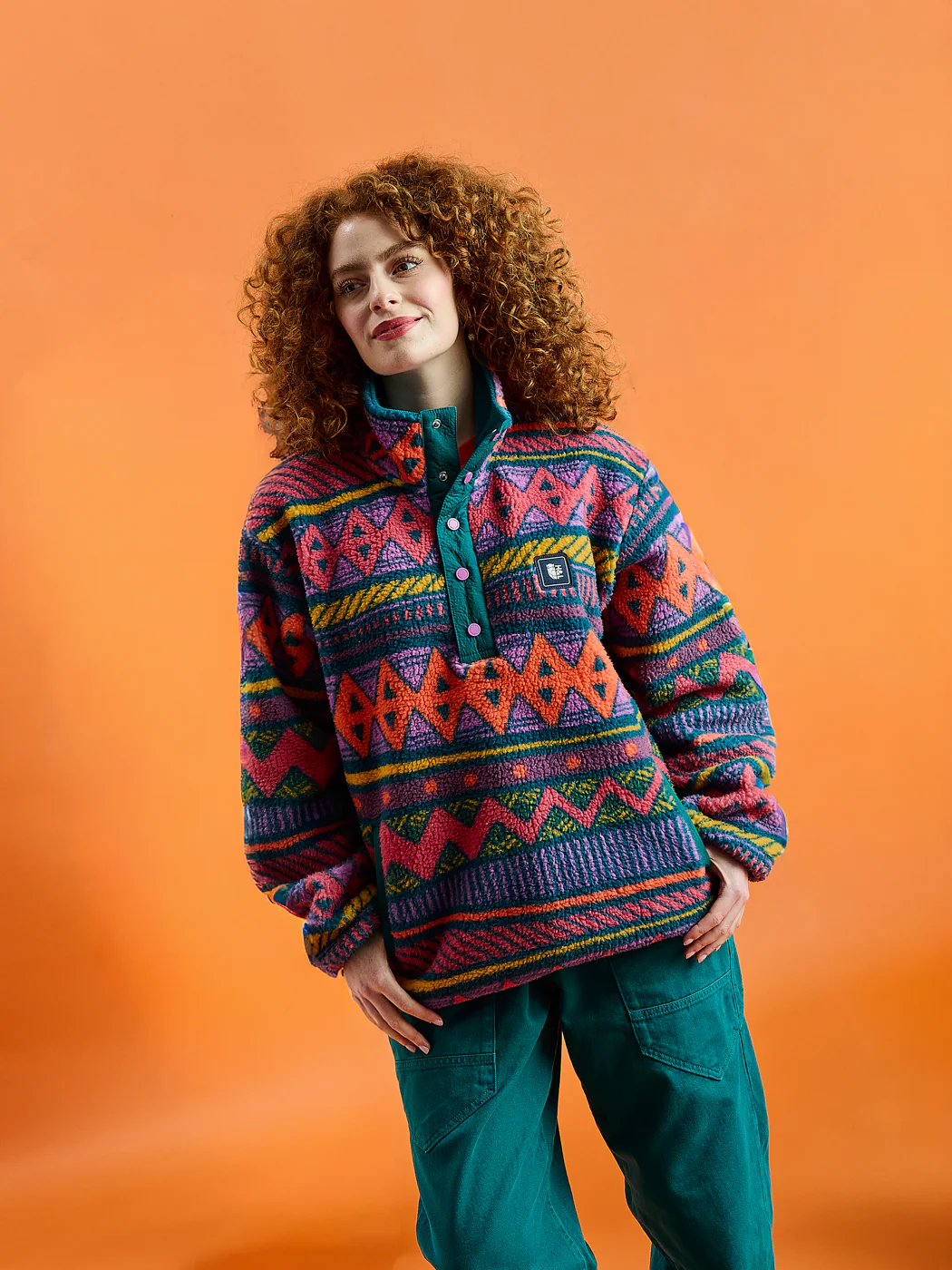 Charlie Retro Pattern Popper Neck Sherpa Fleece - Harper & Lewis