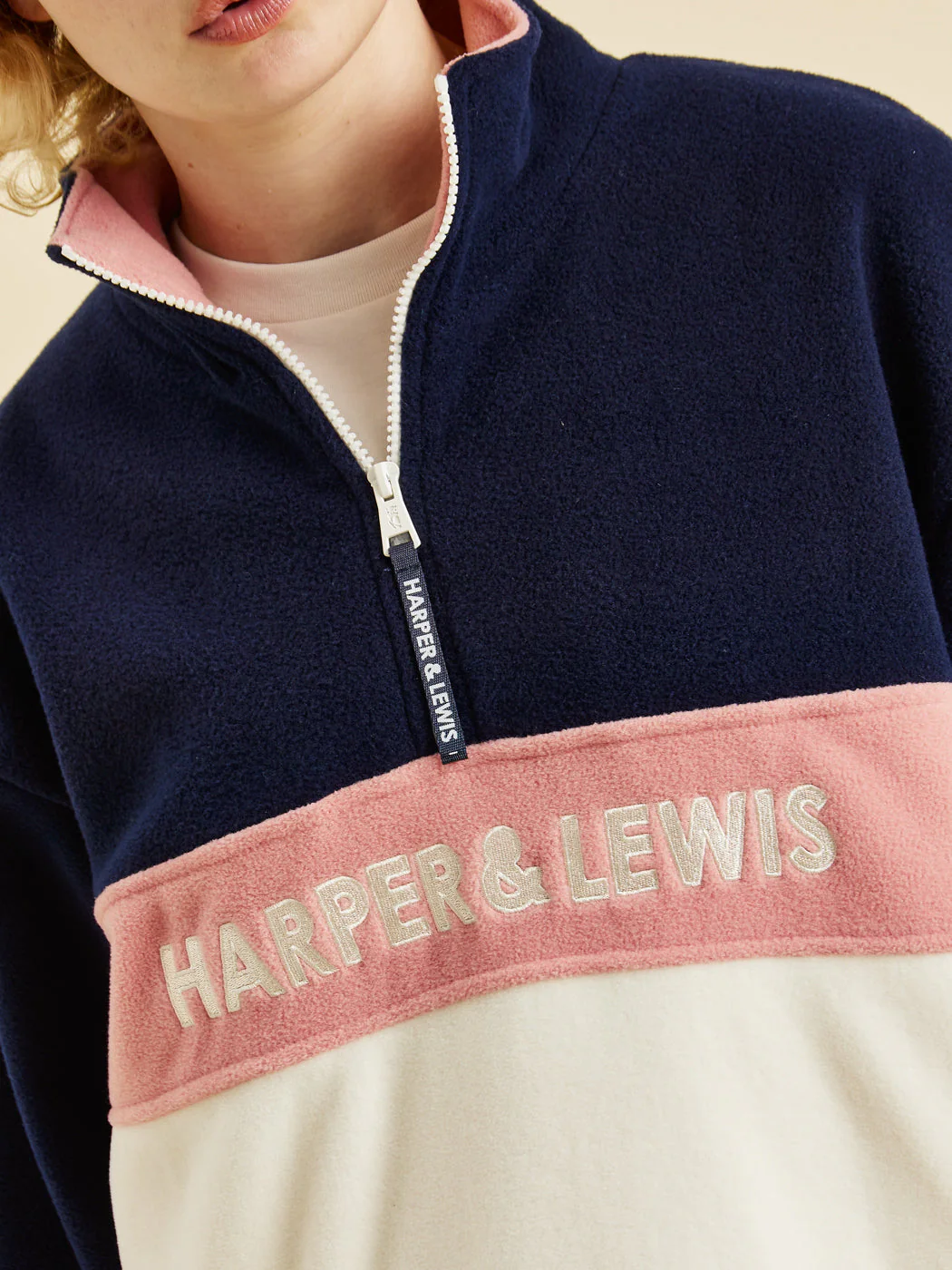 Mellow 1/4 Zip Fleece Navy & Cream - Harper & Lewis
