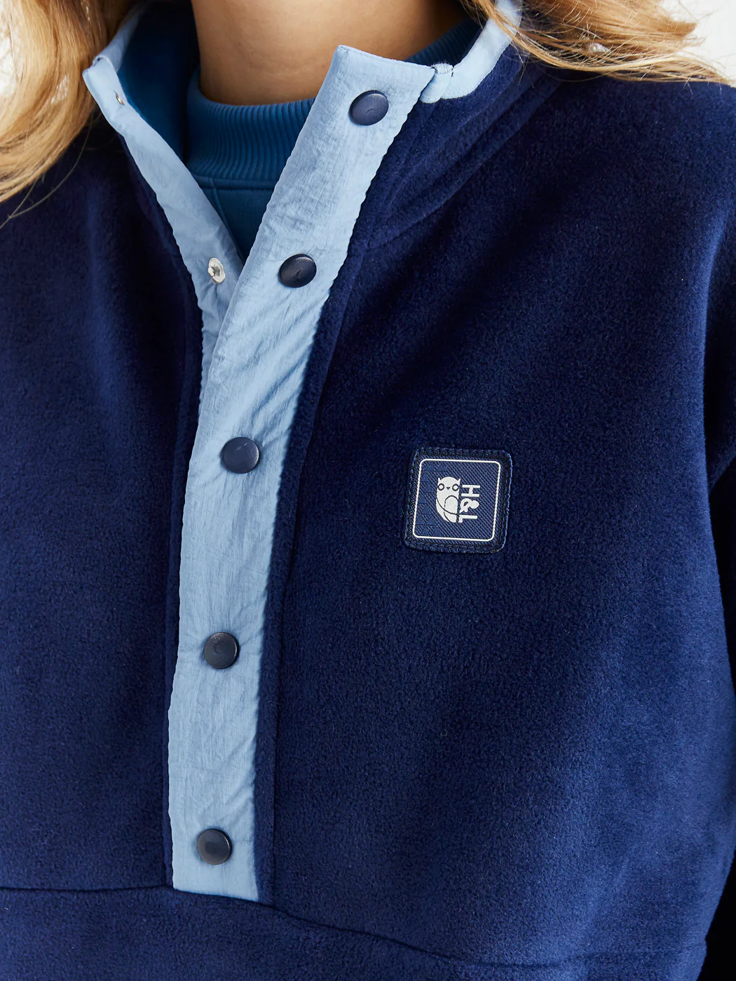 Peyton Popper Neck Fleece Navy - Harper & Lewis