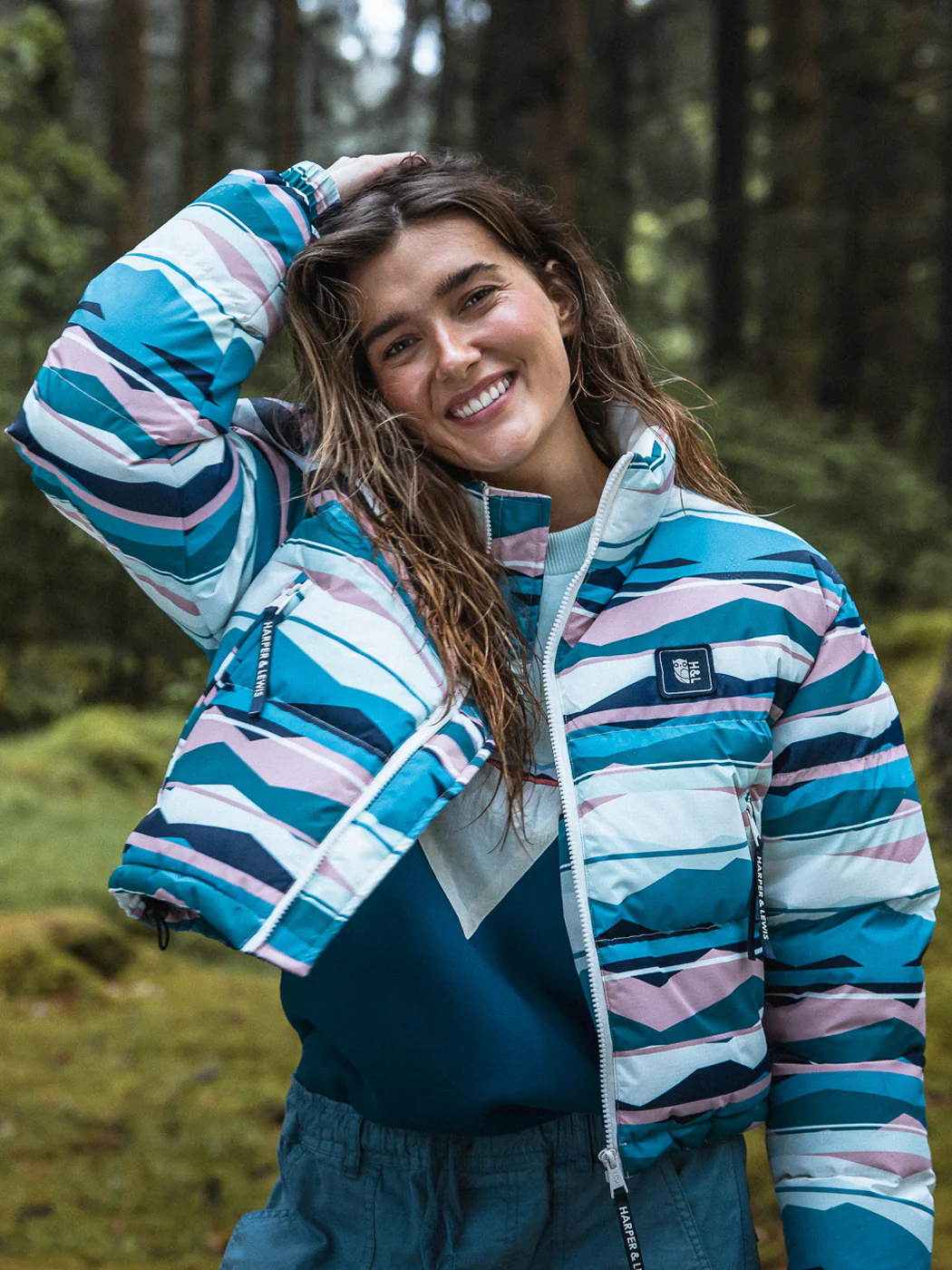 Wren Retro Pattern Cropped Puffer Coat - Harper & Lewis