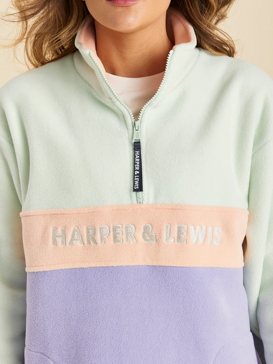 Mellow 1/4 Zip Fleece Light Sage & Light Lilac - Harper & Lewis
