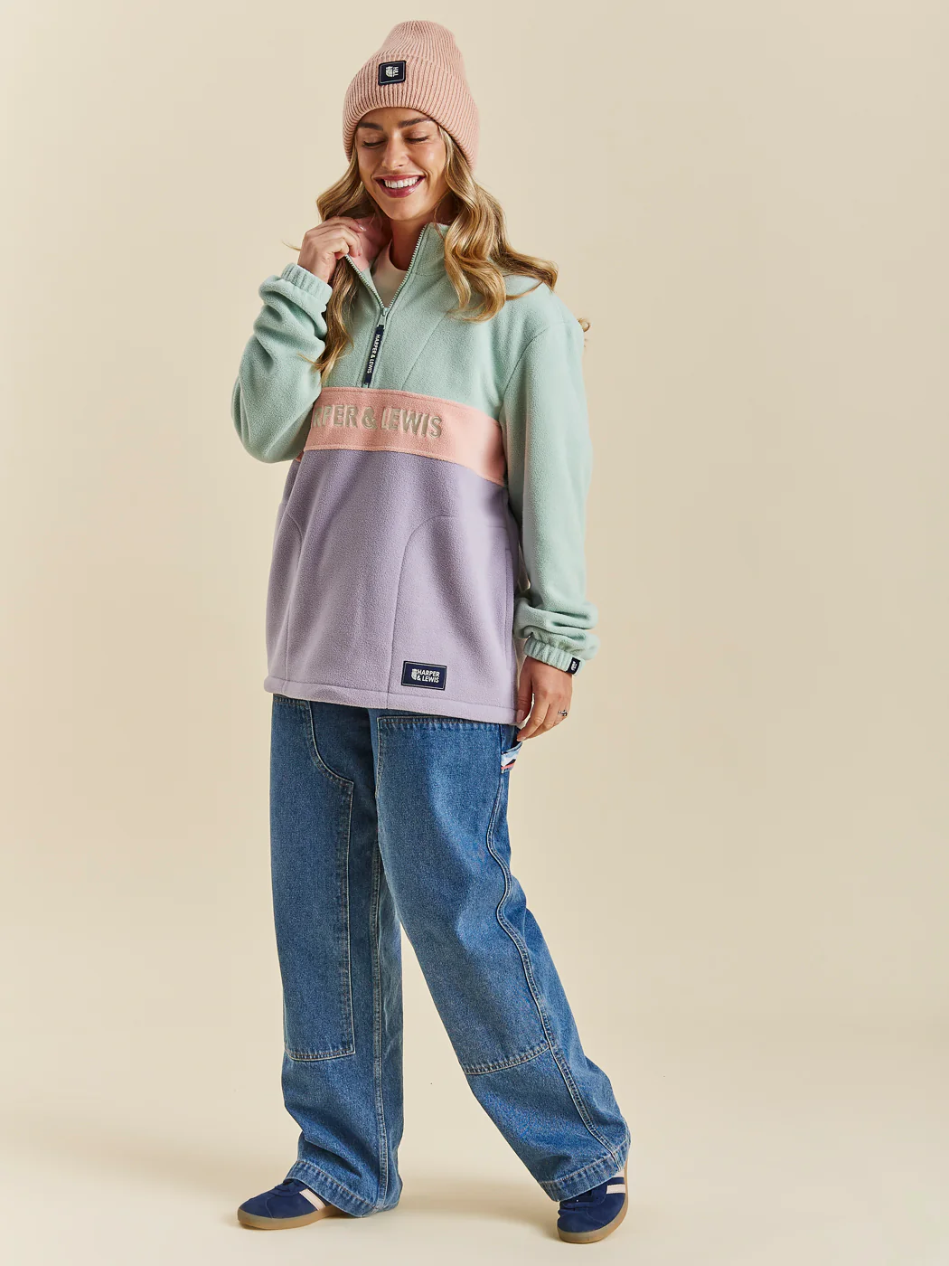 Mellow 1/4 Zip Fleece Light Sage & Light Lilac - Harper & Lewis