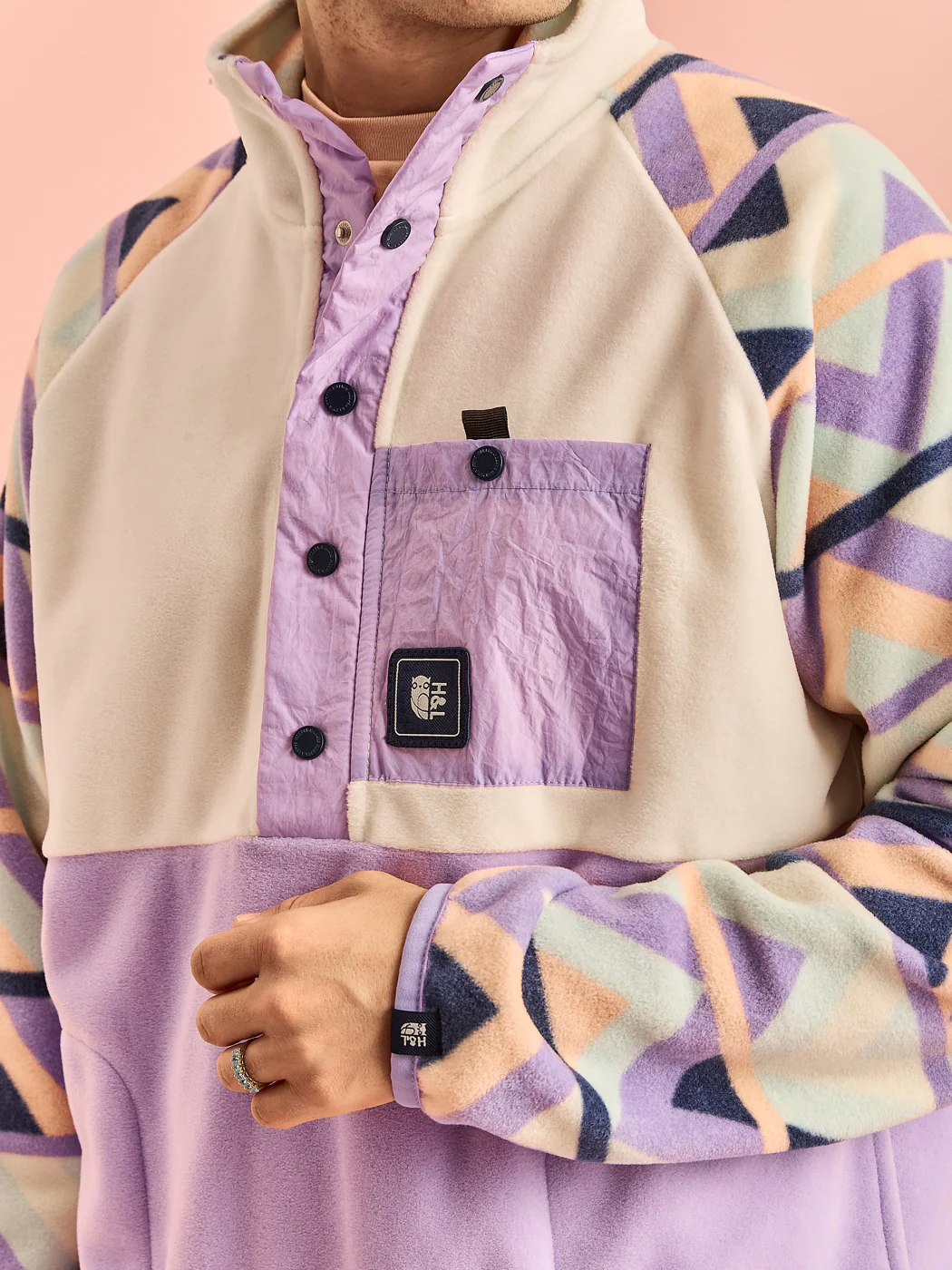 Sutton Retro Pattern Popper Neck Fleece - Harper & Lewis