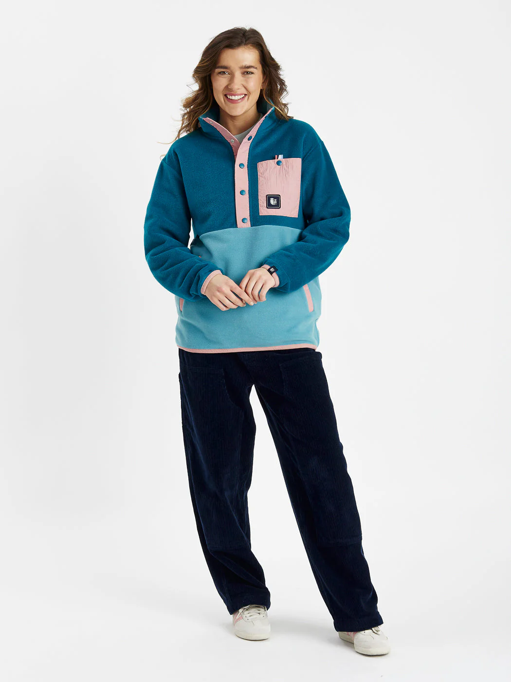 Aries Popper Neck Fleece Teal Green & Steel Blue - Harper & Lewis