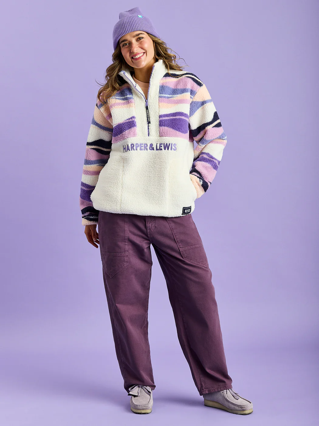 Leyna Retro Pattern 1/4 Zip Sherpa Fleece - Harper & Lewis