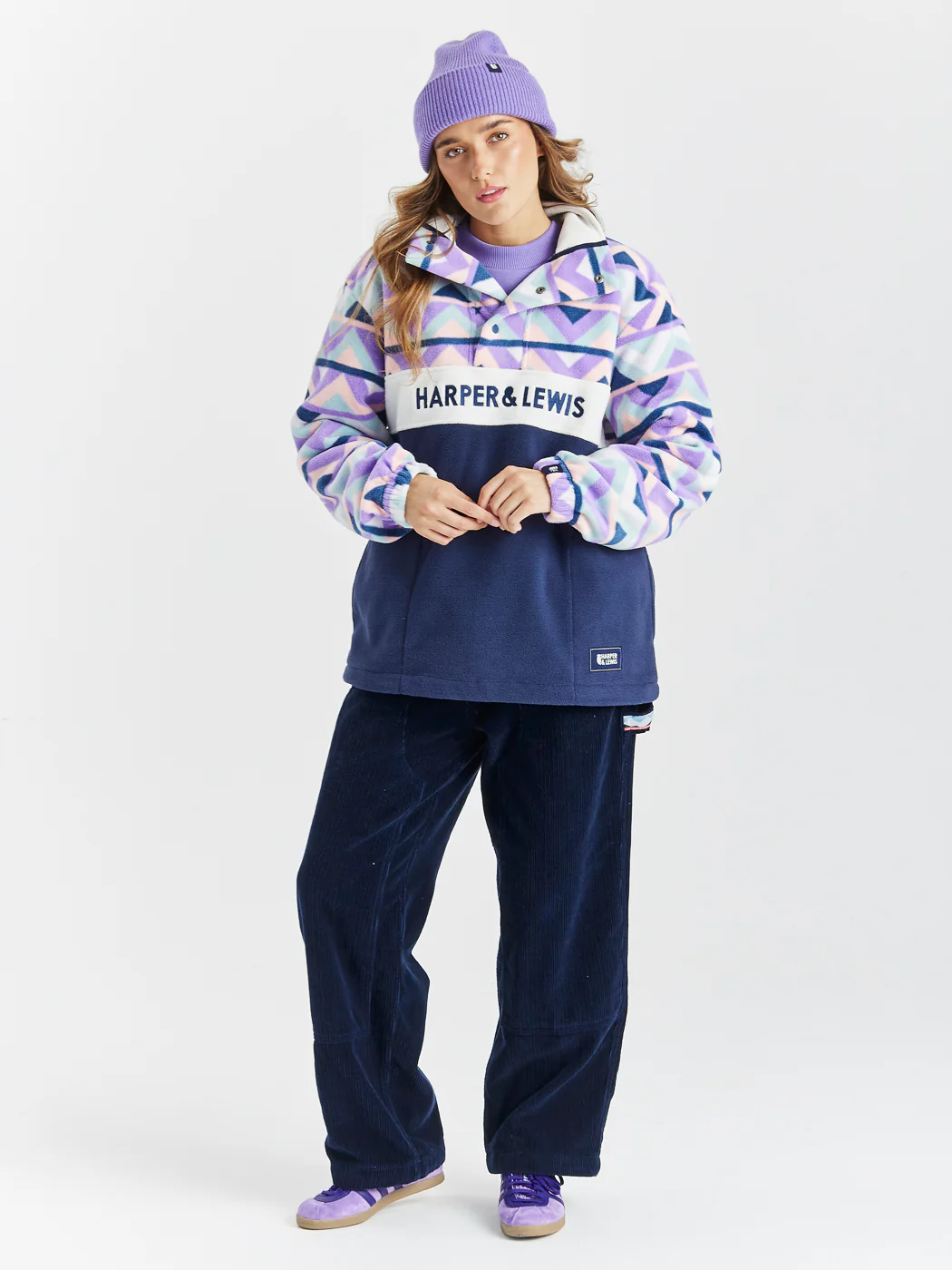 Polar Retro Pattern Popper Neck Fleece Aztec & Navy - Harper & Lewis