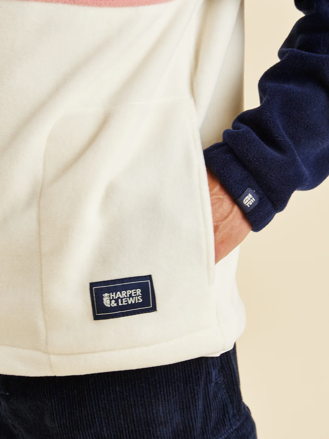 Mellow 1/4 Zip Fleece Navy & Cream - Harper & Lewis