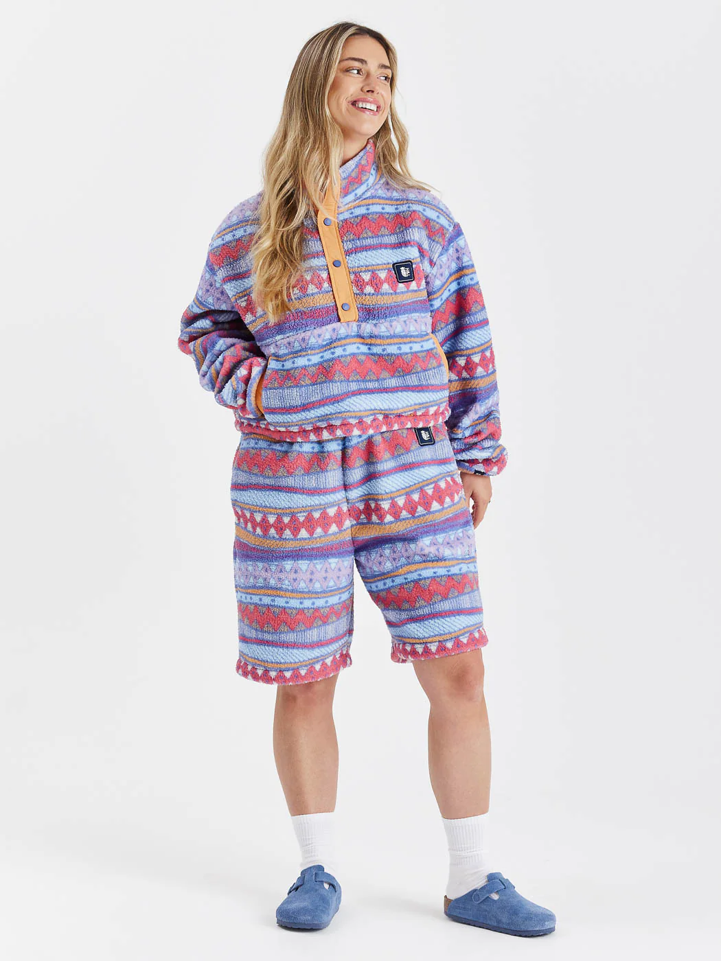Soleil Retro Pattern Cropped Popper Neck Fleece - Harper & Lewis