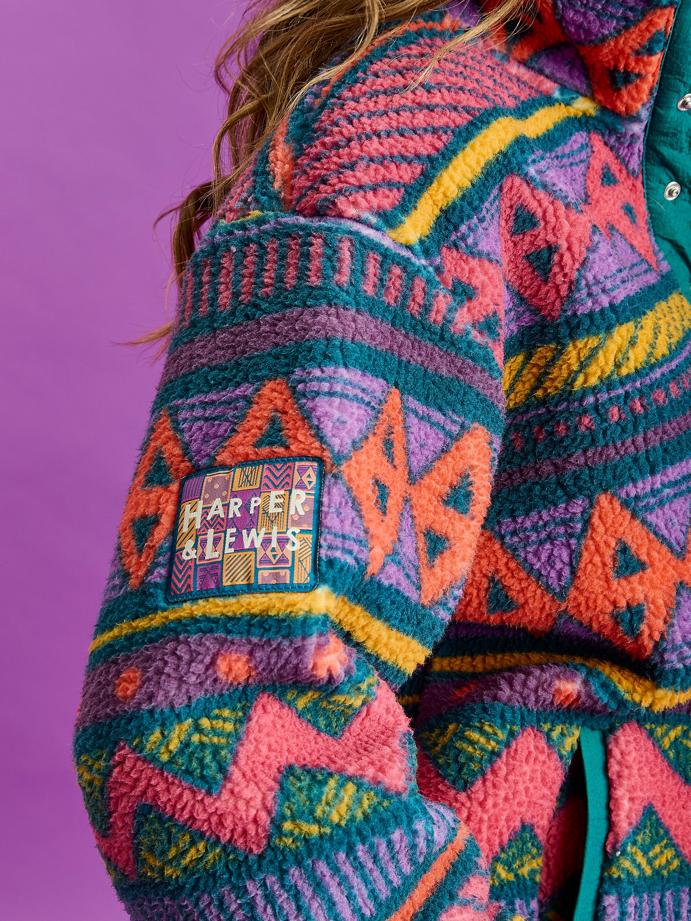 Charlie Retro Pattern Popper Neck Sherpa Fleece - Harper & Lewis