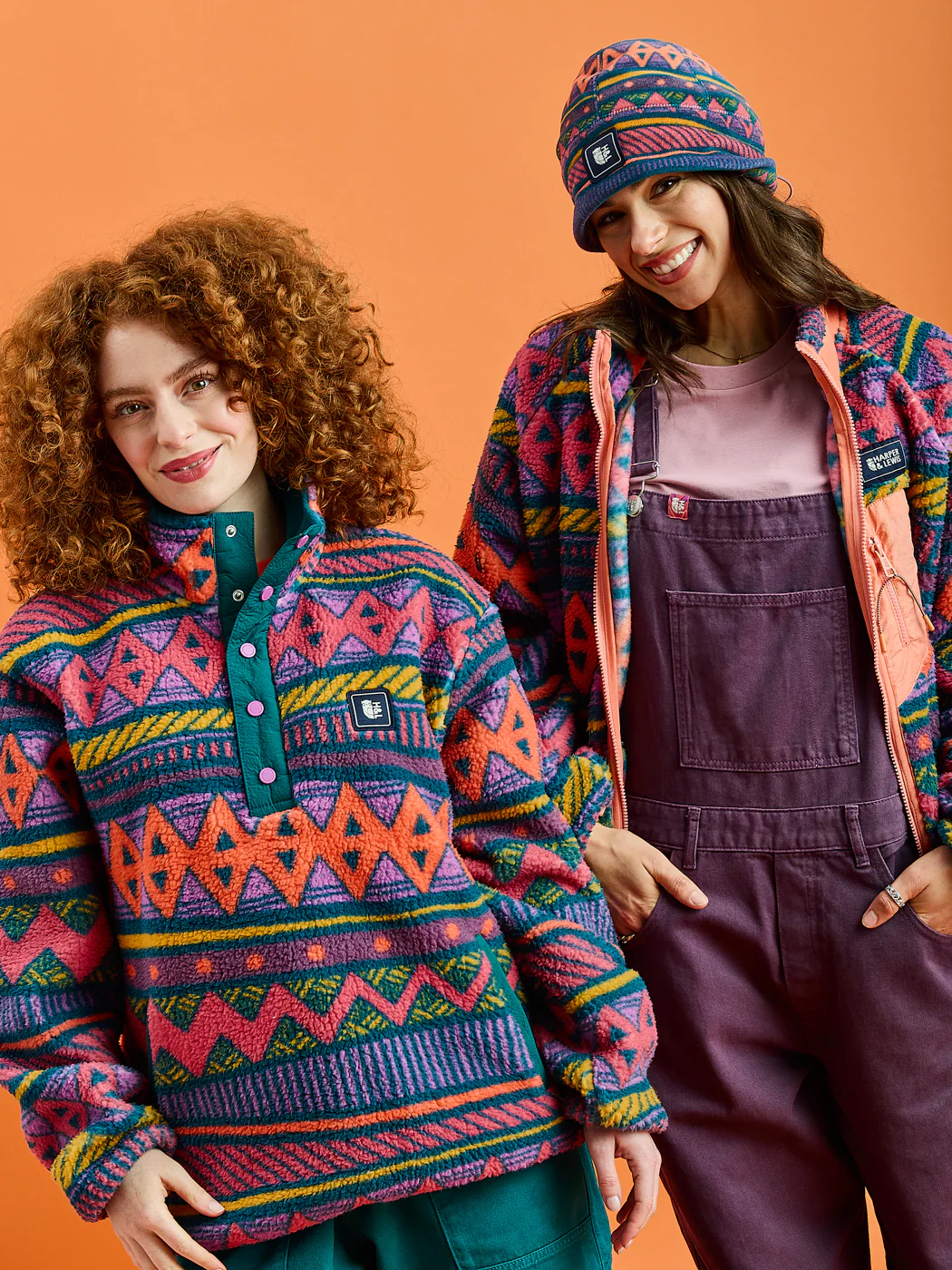 Charlie Retro Pattern Popper Neck Sherpa Fleece - Harper & Lewis