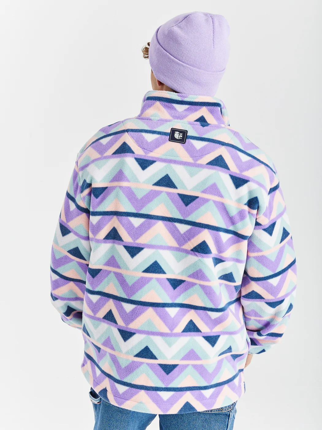 Raver Retro Pattern 1/4 Zip Fleece Cream & Navy - Harper & Lewis