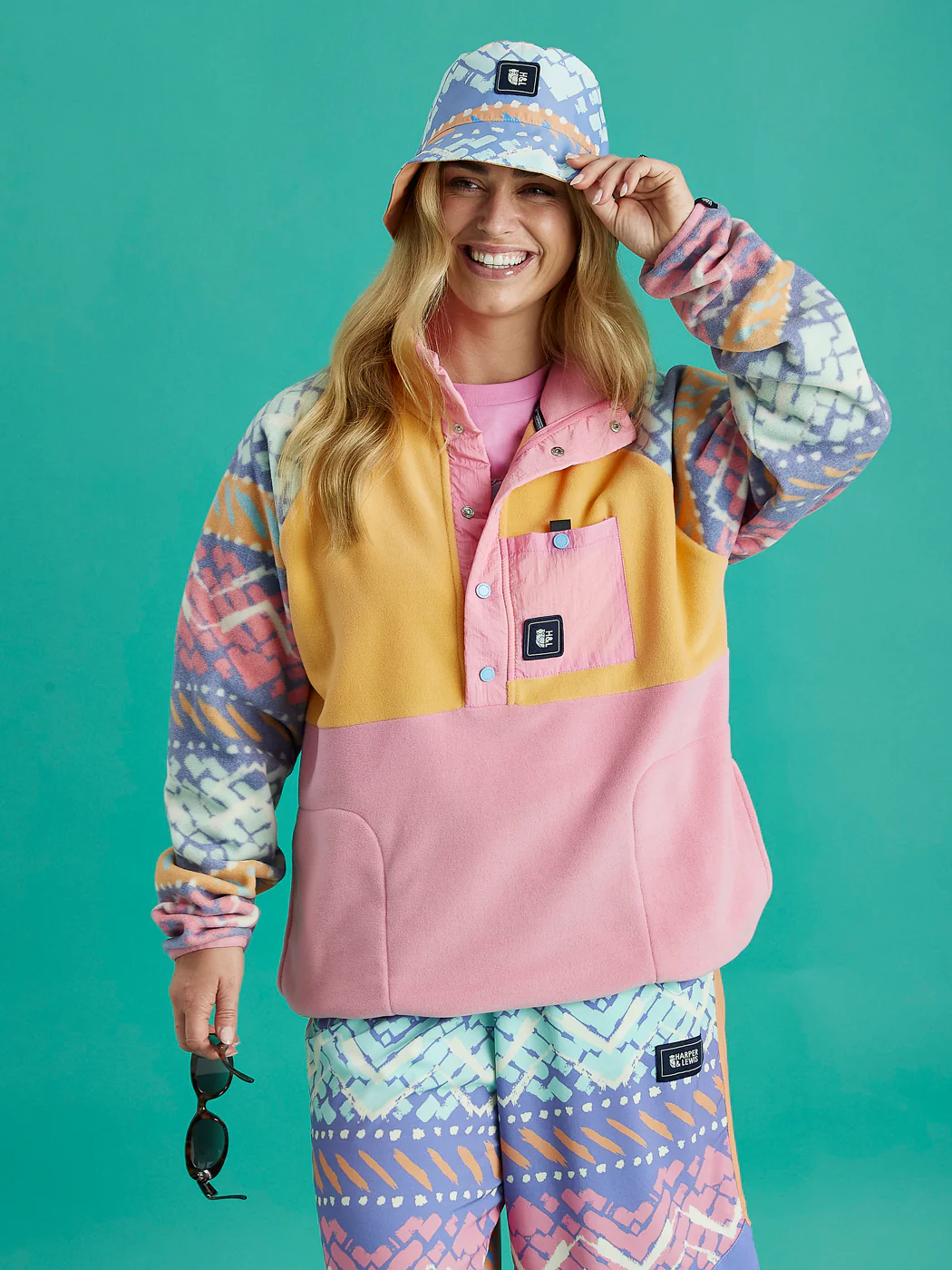 Sutton Retro Pattern Popper Neck Fleece - Harper & Lewis