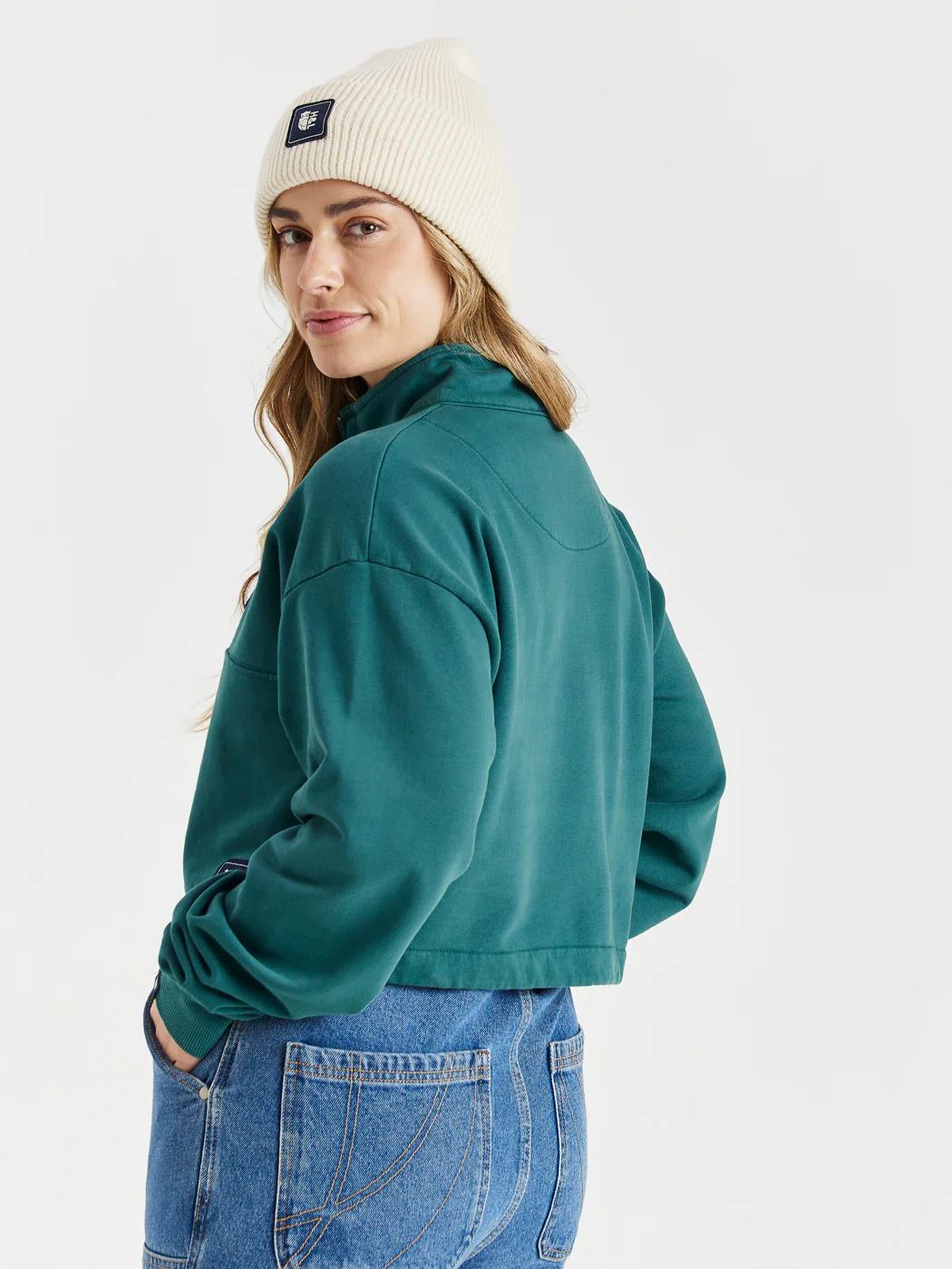 Lumi Cropped 1/4 Zip Sweater Dark Green - Harper & Lewis