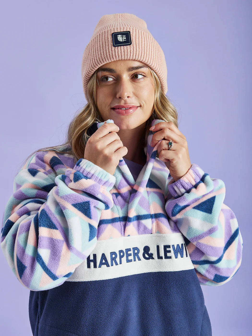 Polar Retro Pattern Popper Neck Fleece Aztec & Navy - Harper & Lewis