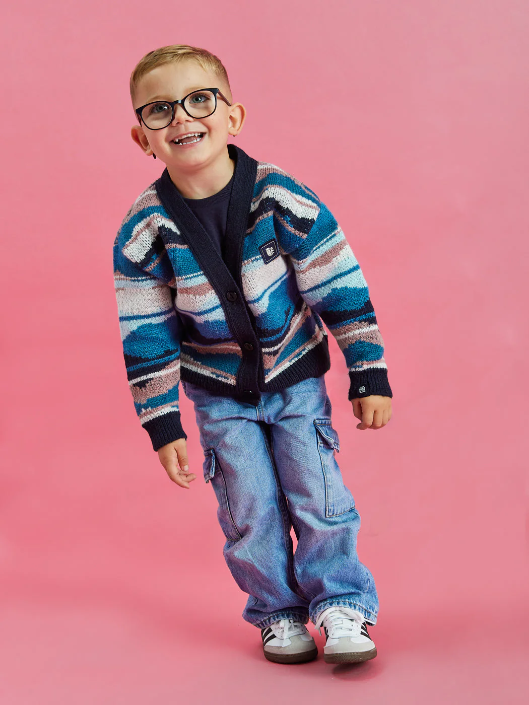 Kids Blythe Retro Pattern Knitted Cardigan - Harper & Lewis