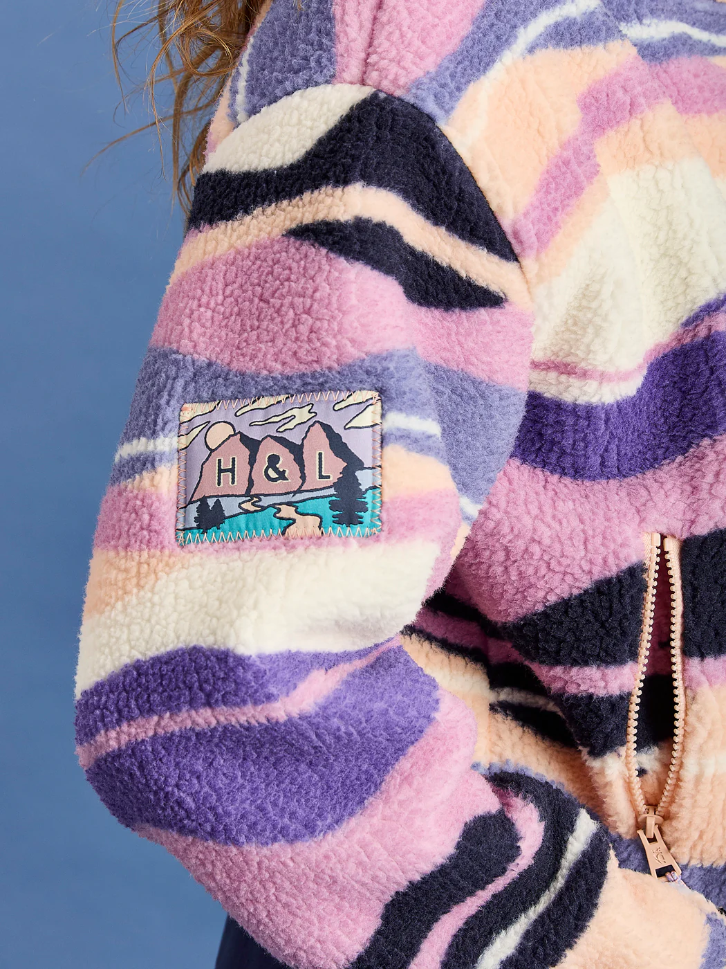 Lana Retro Pattern Cropped Sherpa Fleece Jacket - Harper & Lewis