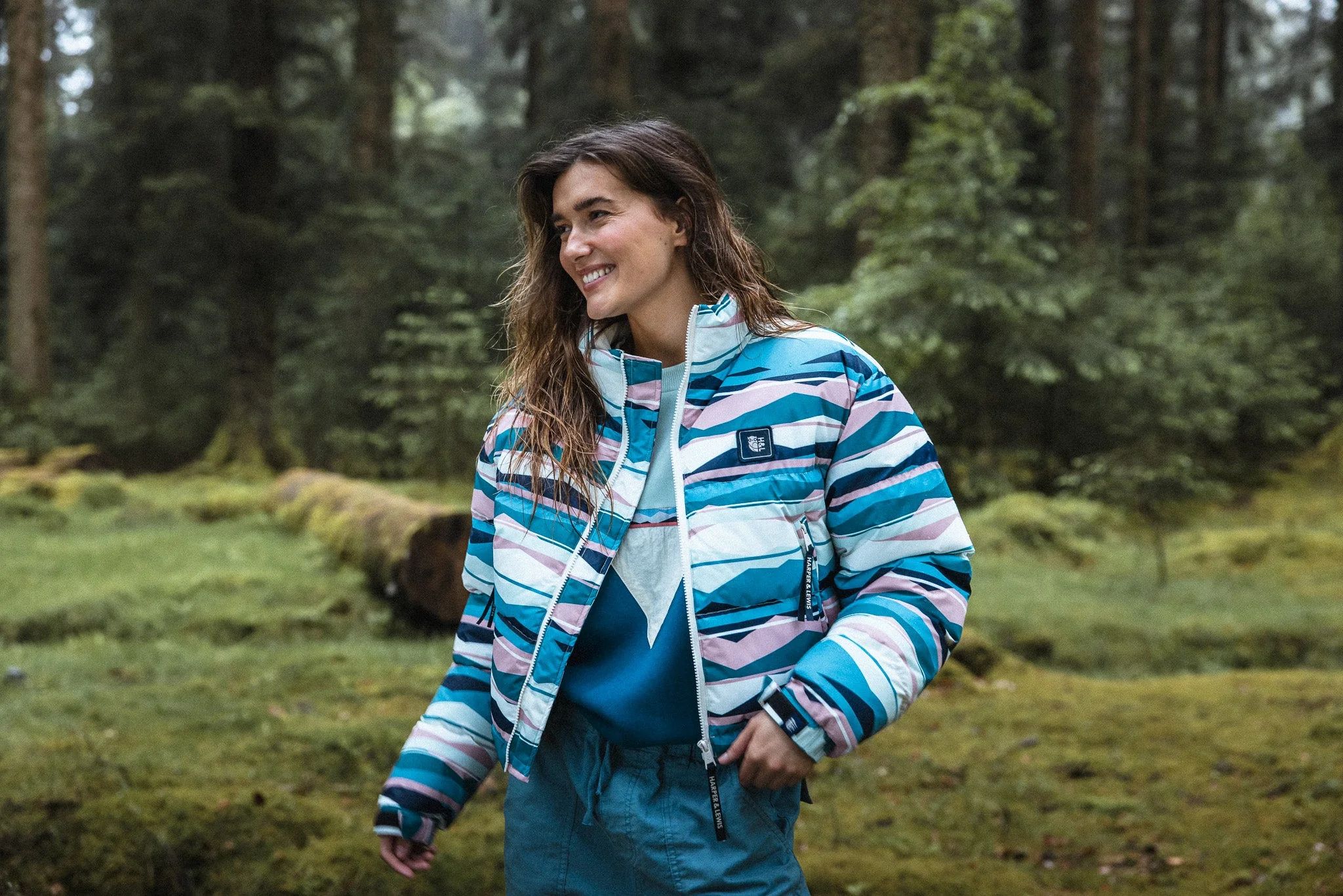 Wren Retro Pattern Cropped Puffer Coat - Harper & Lewis