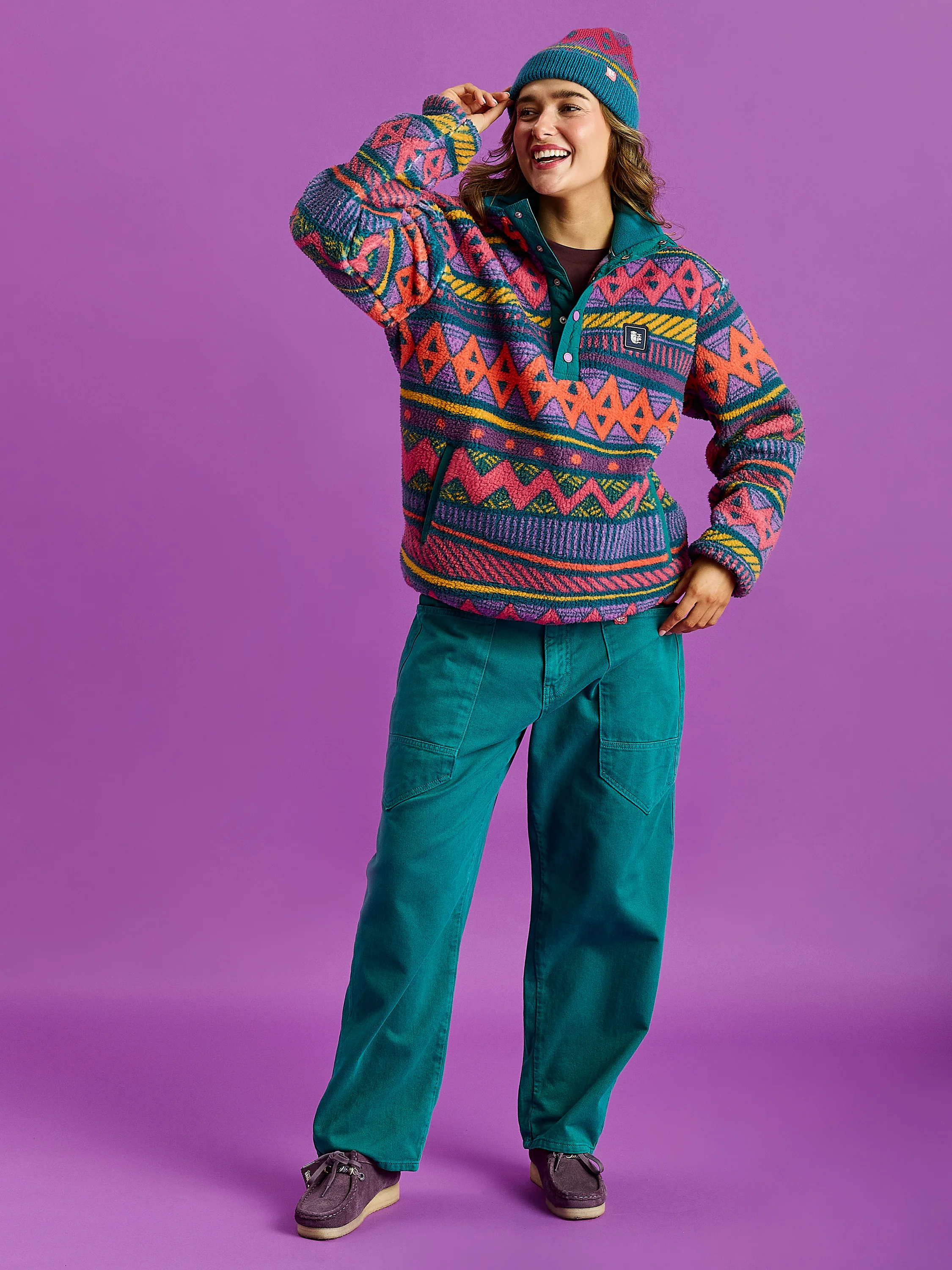 Charlie Retro Pattern Popper Neck Sherpa Fleece - Harper & Lewis