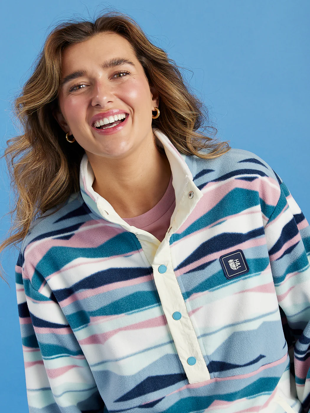 Tallow Retro Pattern Popper Neck Fleece - Harper & Lewis