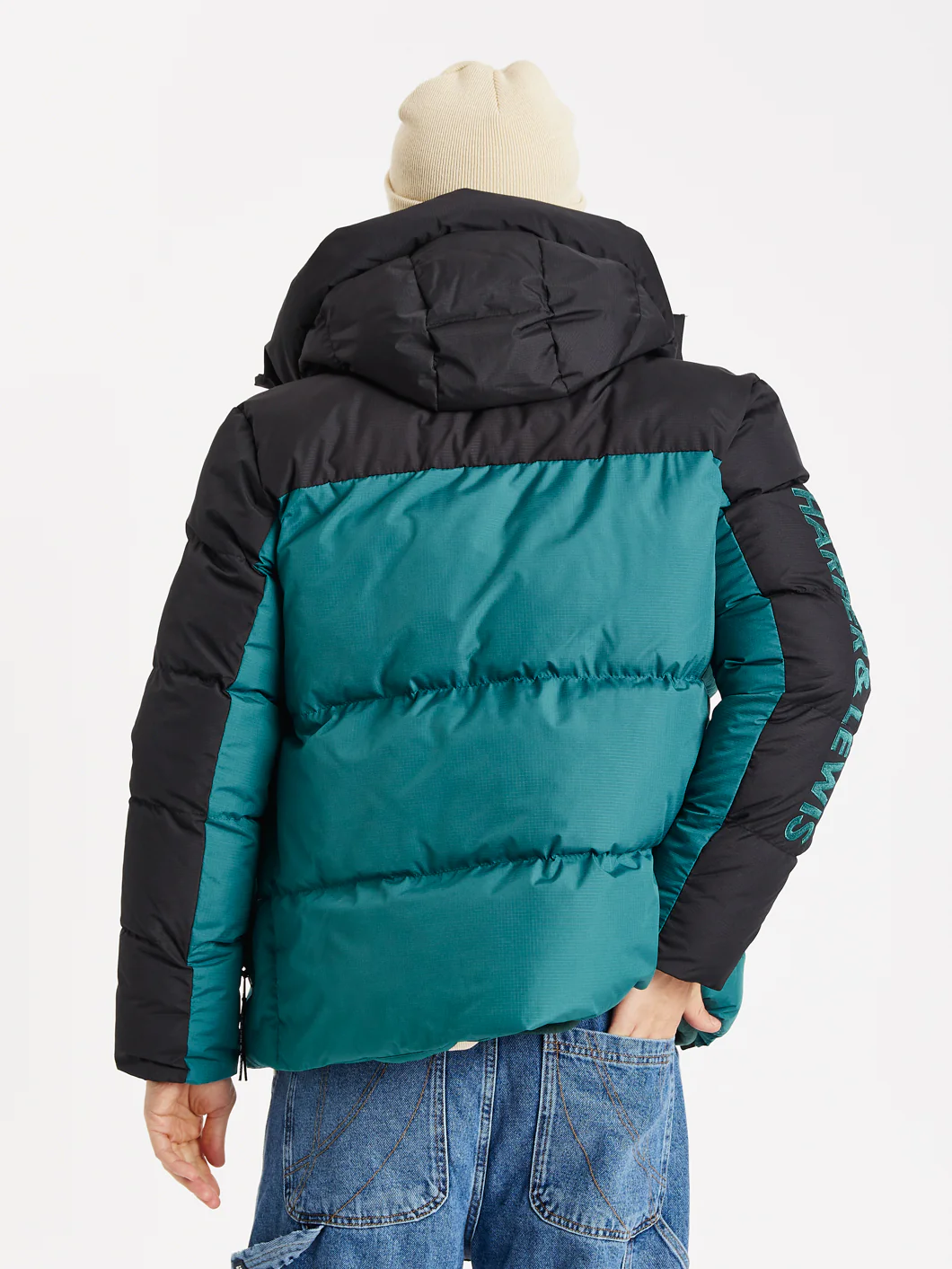 Soll Hooded Puffer Coat Black & Green - Harper & Lewis