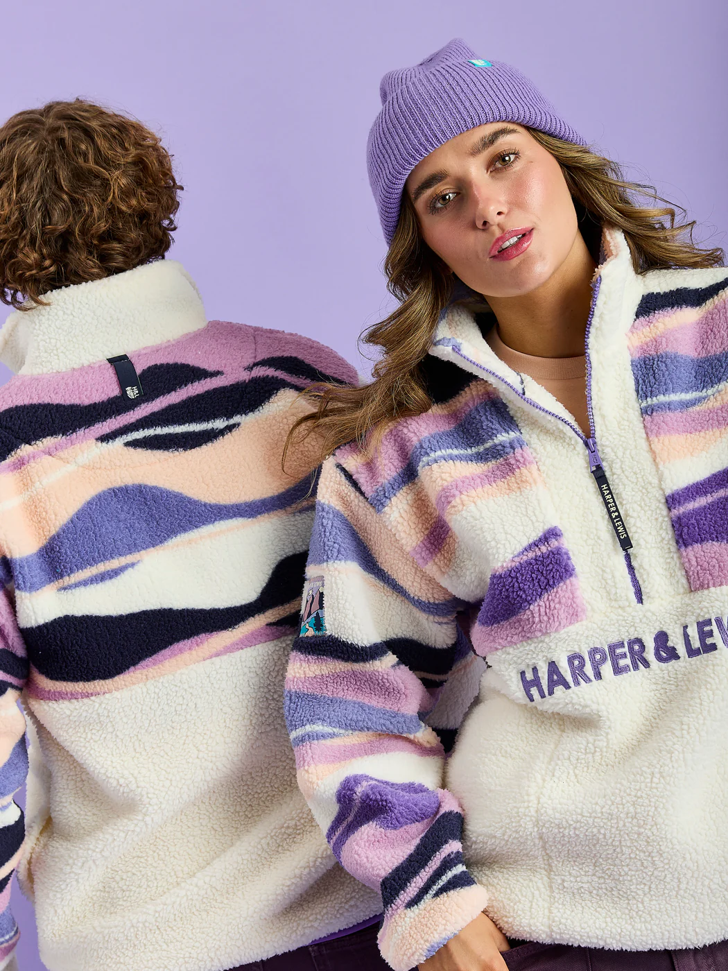 Leyna Retro Pattern 1/4 Zip Sherpa Fleece - Harper & Lewis