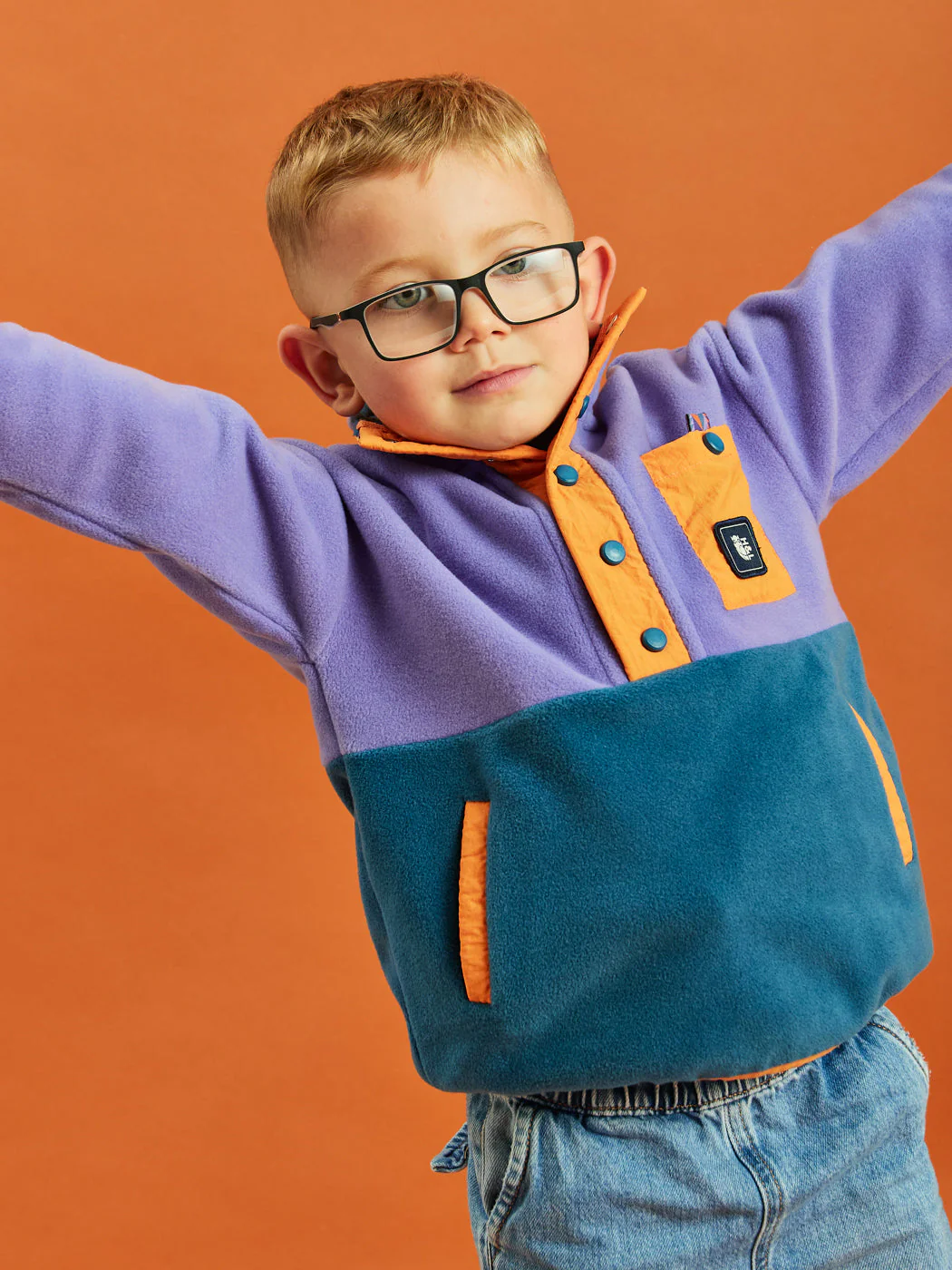 Kids Aries Popper Neck Fleece Petrol & Deep Purple - Harper & Lewis