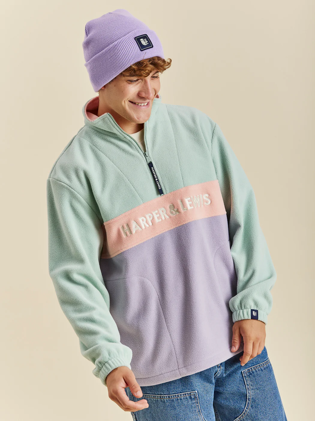 Mellow 1/4 Zip Fleece Light Sage & Light Lilac - Harper & Lewis