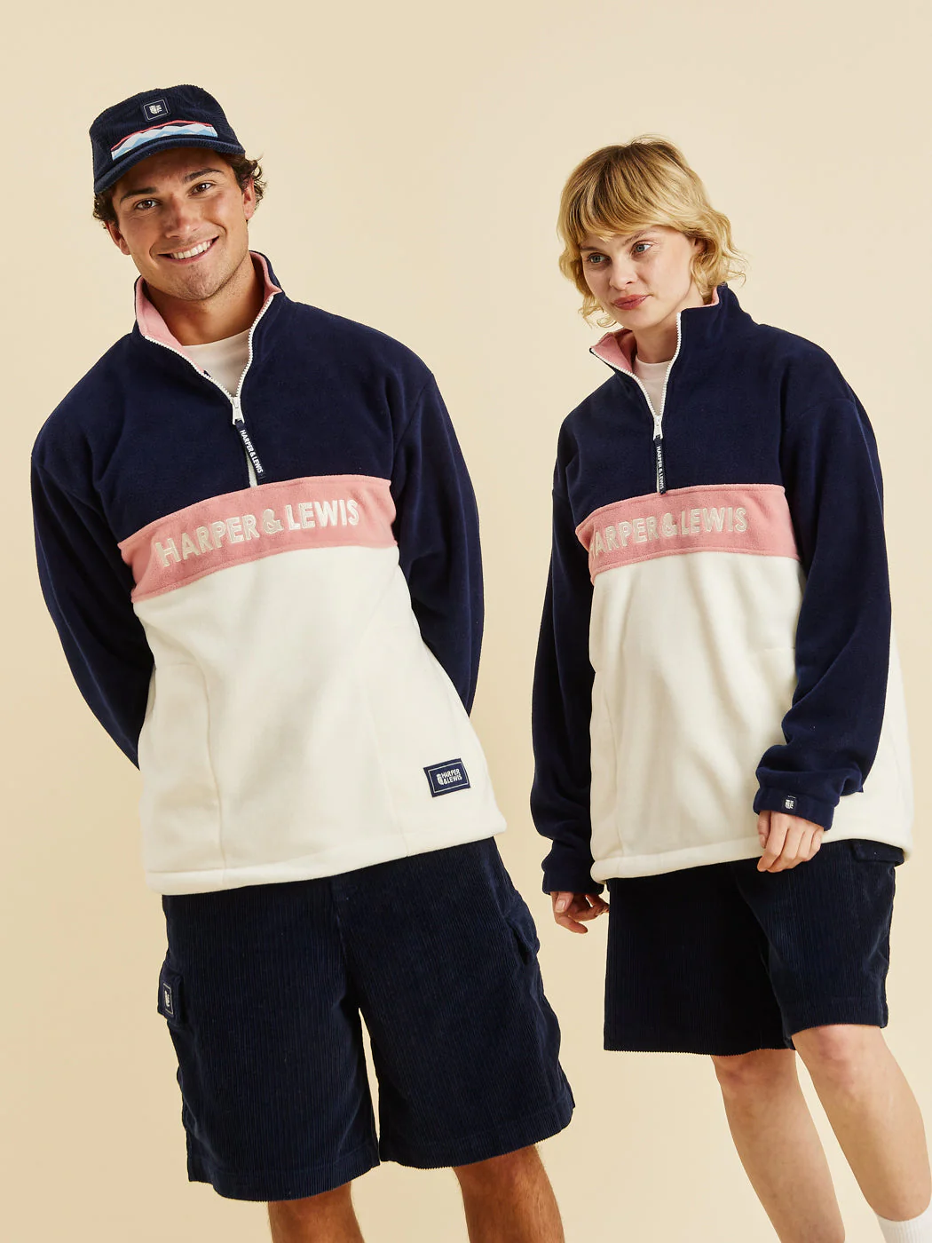 Mellow 1/4 Zip Fleece Navy & Cream - Harper & Lewis