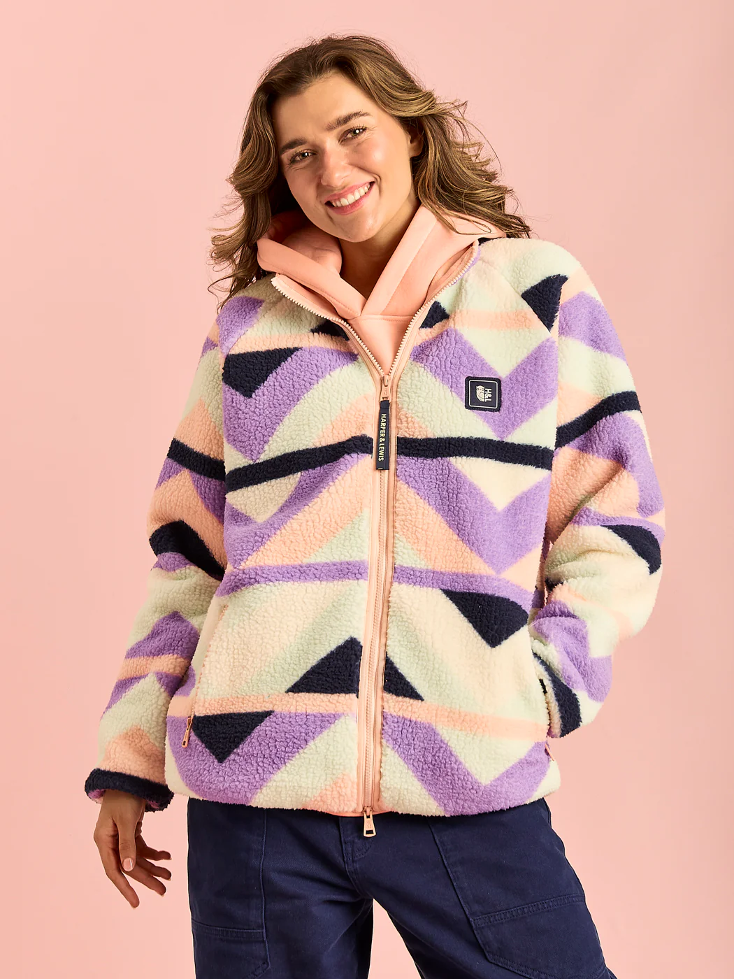 Austin Retro Pattern Full Zip Sherpa Fleece - Harper & Lewis