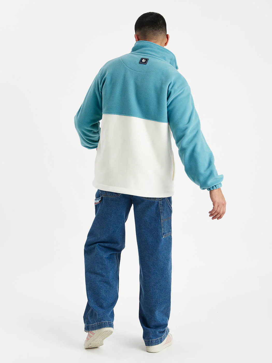 Mellow 1/4 Zip Fleece Steel Blue & Cream - Harper & Lewis