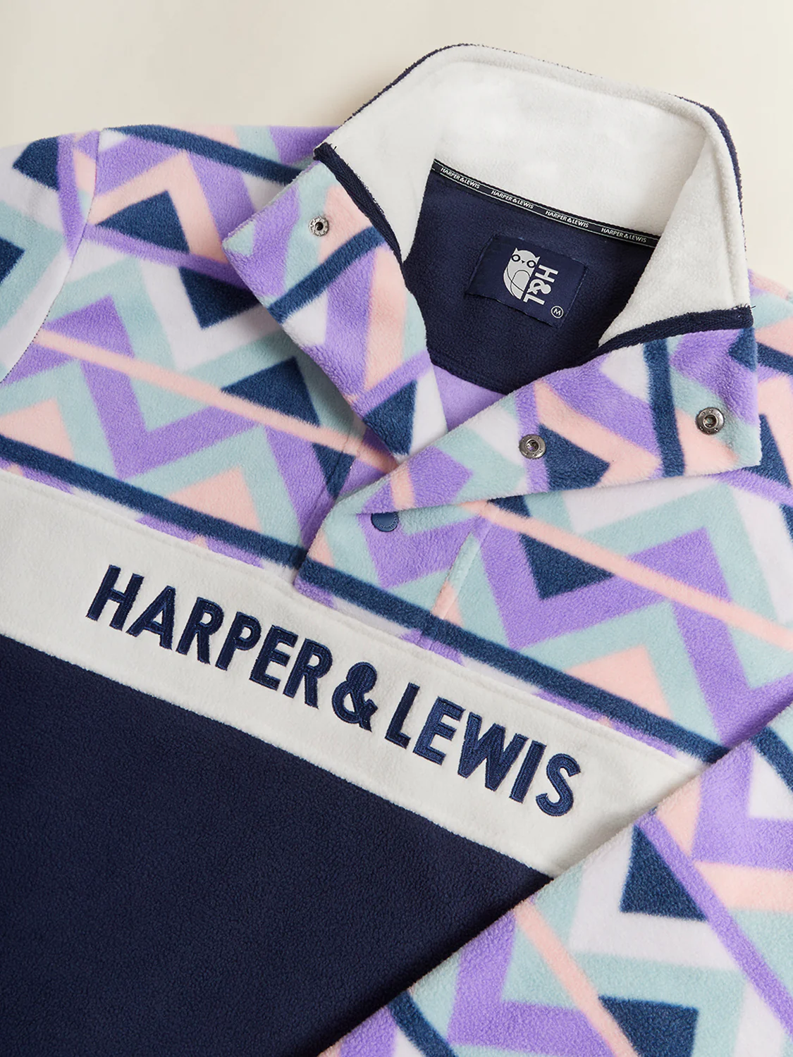 Polar Retro Pattern Popper Neck Fleece Aztec & Navy - Harper & Lewis