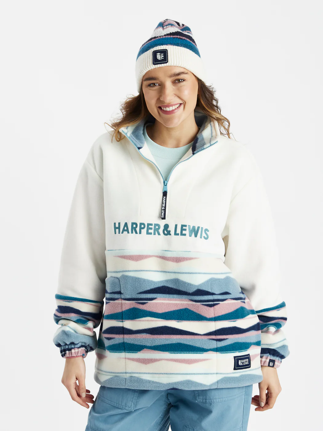 Bronte Retro Pattern 1/4 Zip Fleece - Harper & Lewis