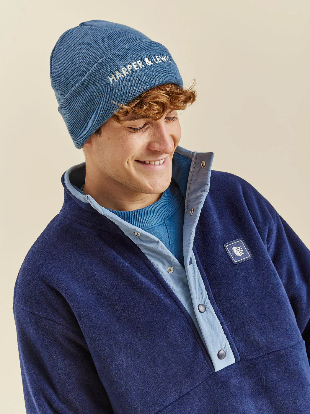 Peyton Popper Neck Fleece Navy - Harper & Lewis