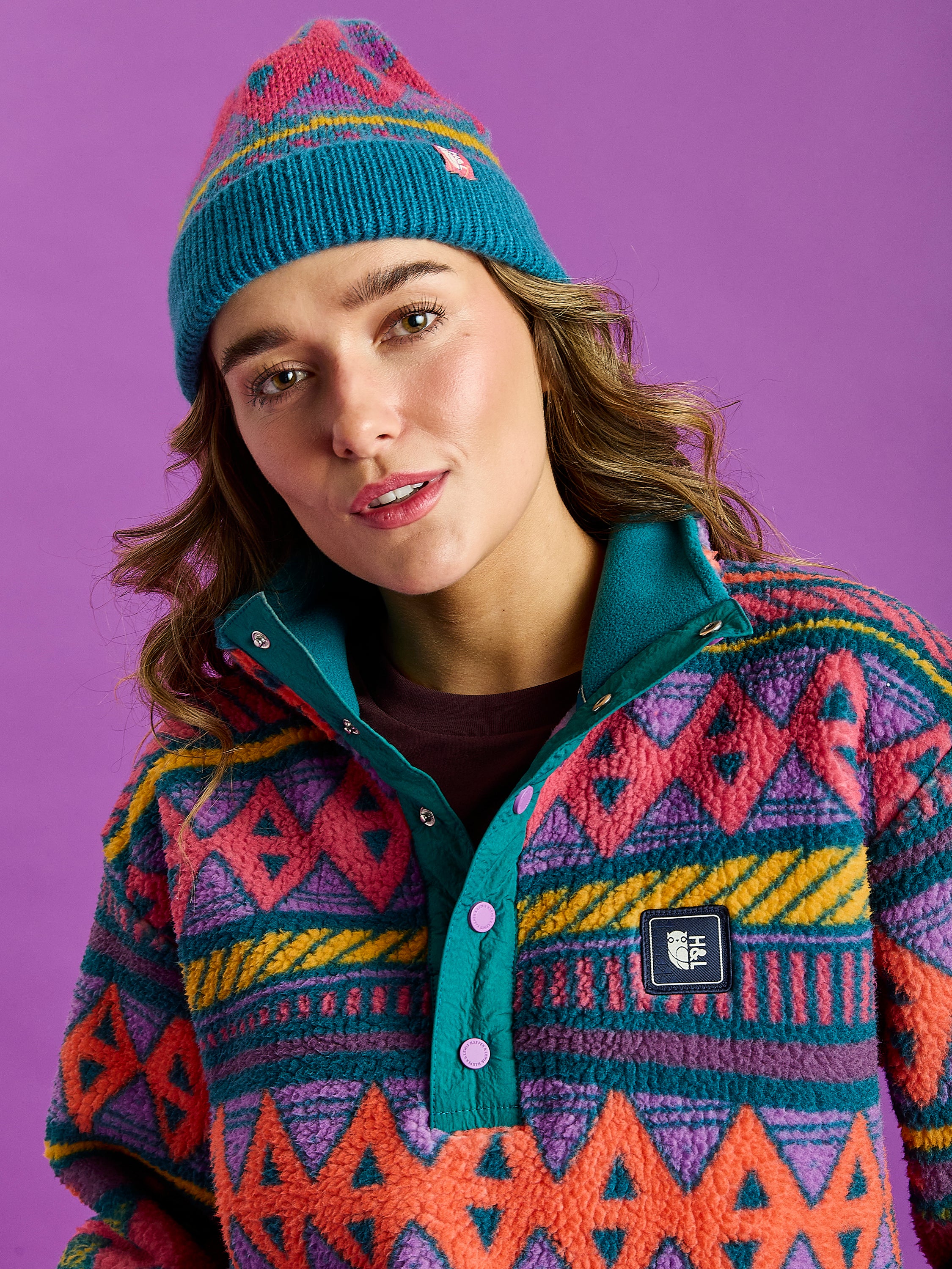 Charlie Retro Pattern Popper Neck Sherpa Fleece - Harper & Lewis