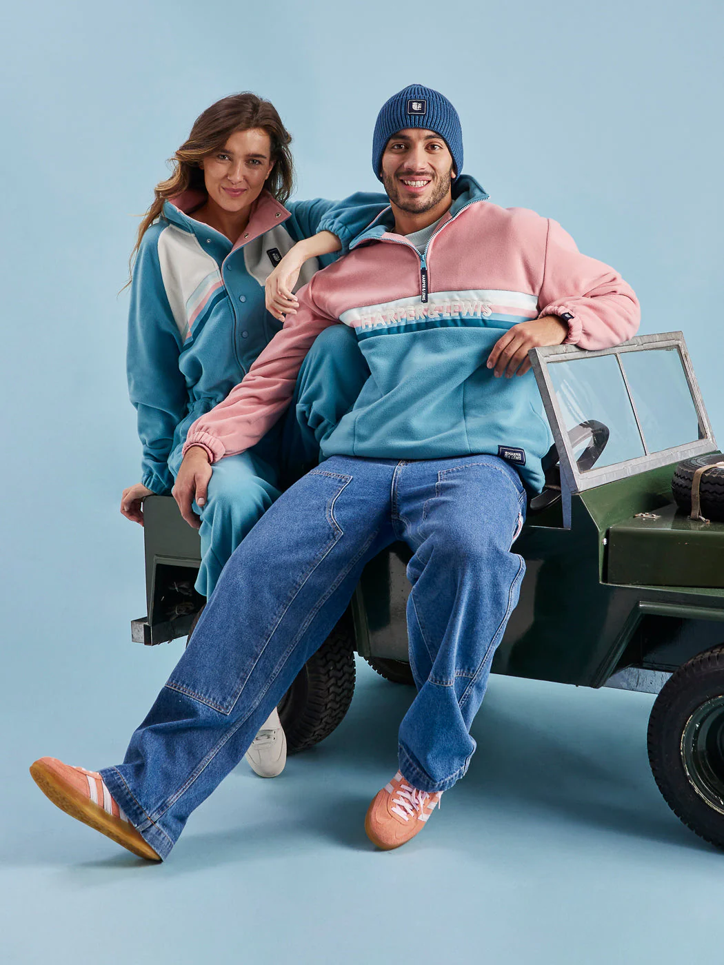 One Eighty 1/4 Zip Fleece Dusty Pink & Steel Blue - Harper & Lewis