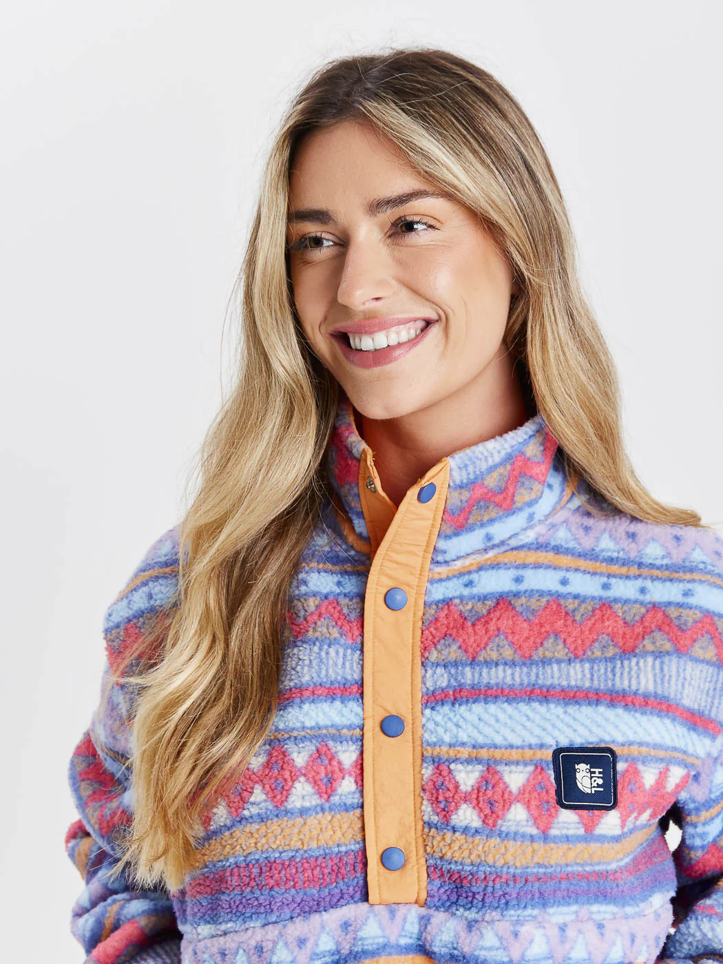 Soleil Retro Pattern Cropped Popper Neck Fleece - Harper & Lewis