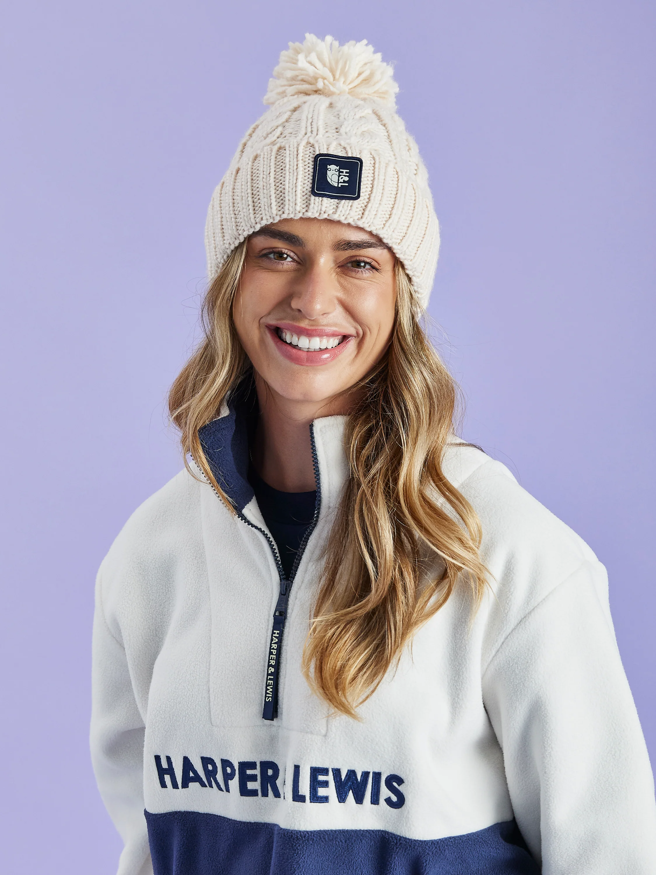 Berkley 1/4 Zip Fleece Cream & Navy - Harper & Lewis