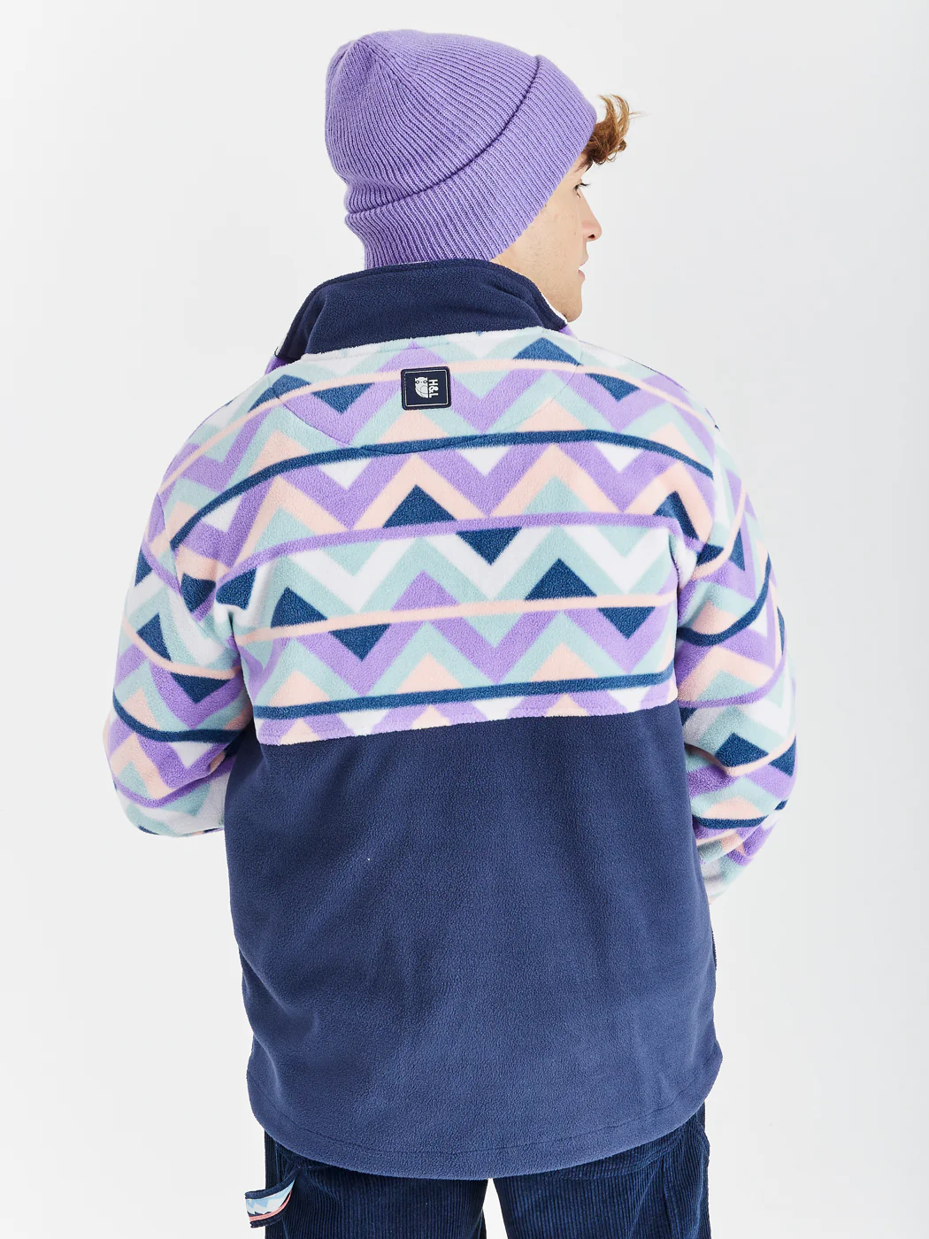 Polar Retro Pattern Popper Neck Fleece Aztec & Navy - Harper & Lewis