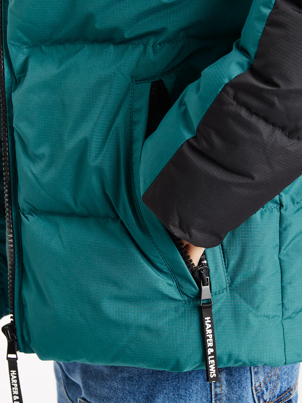 Soll Hooded Puffer Coat Black & Green - Harper & Lewis