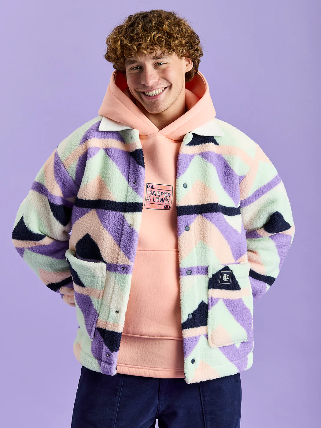 Beau Retro Pattern Sherpa Fleece Shirt - Harper & Lewis