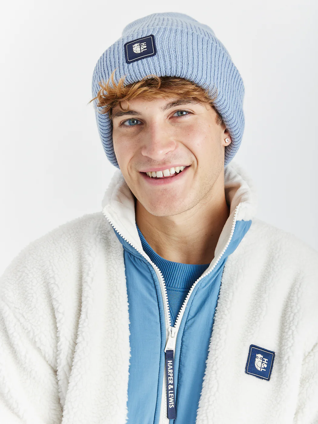 Iris 1/4 Zip Sherpa Fleece Cream & Steel Blue - Harper & Lewis