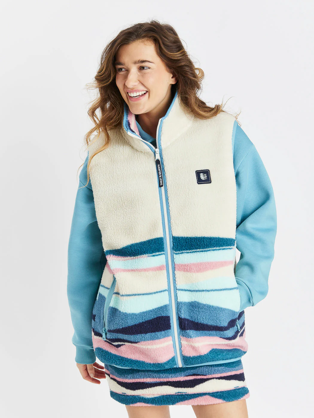 Emery Retro Pattern Sherpa Fleece Gilet - Harper & Lewis