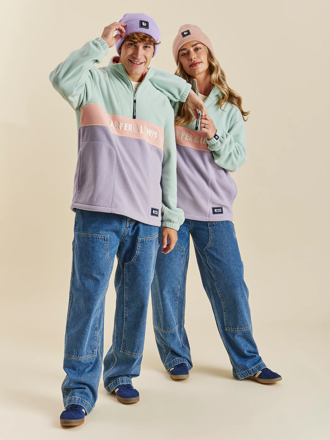 Mellow 1/4 Zip Fleece Light Sage & Light Lilac - Harper & Lewis