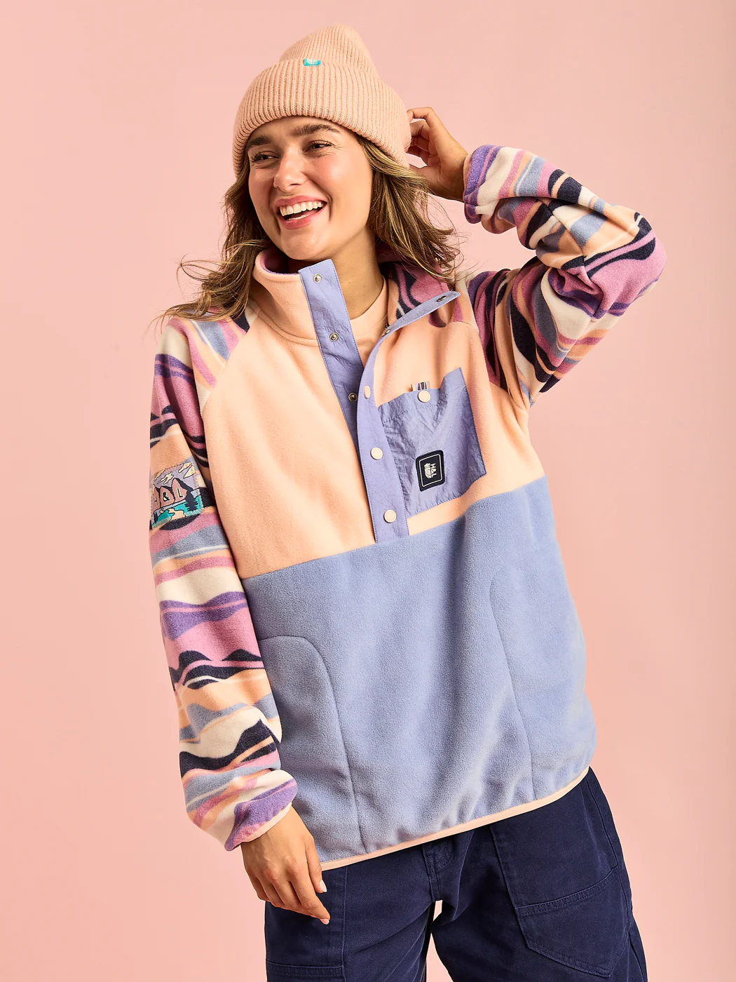 Sutton Retro Pattern Popper Neck Fleece - Harper & Lewis