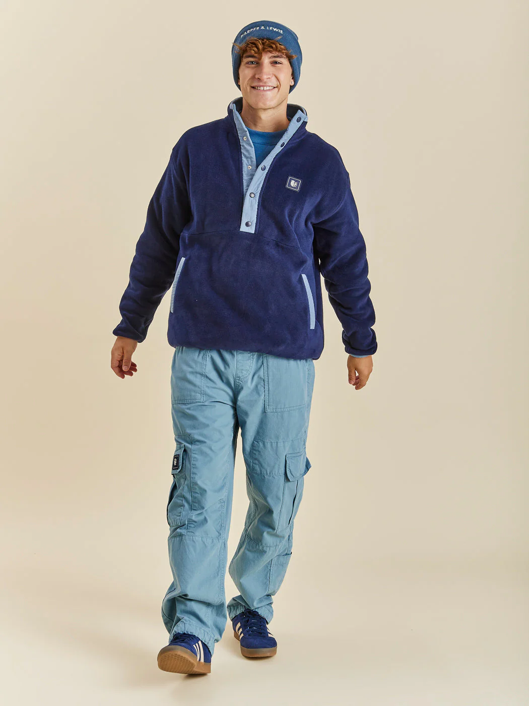Peyton Popper Neck Fleece Navy - Harper & Lewis