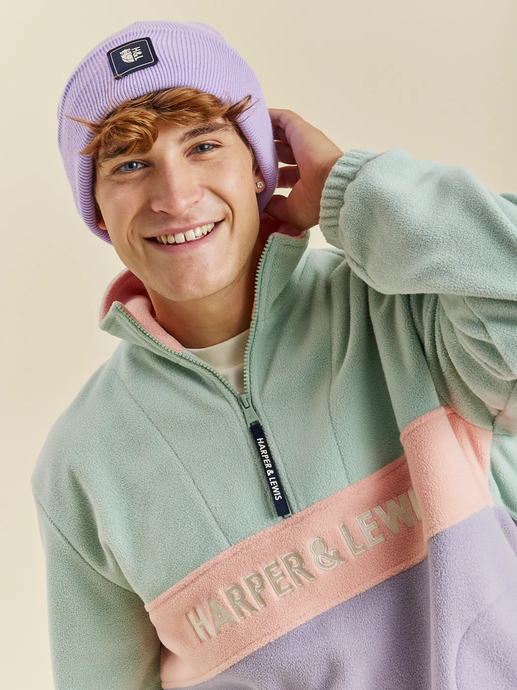 Mellow 1/4 Zip Fleece Light Sage & Light Lilac - Harper & Lewis